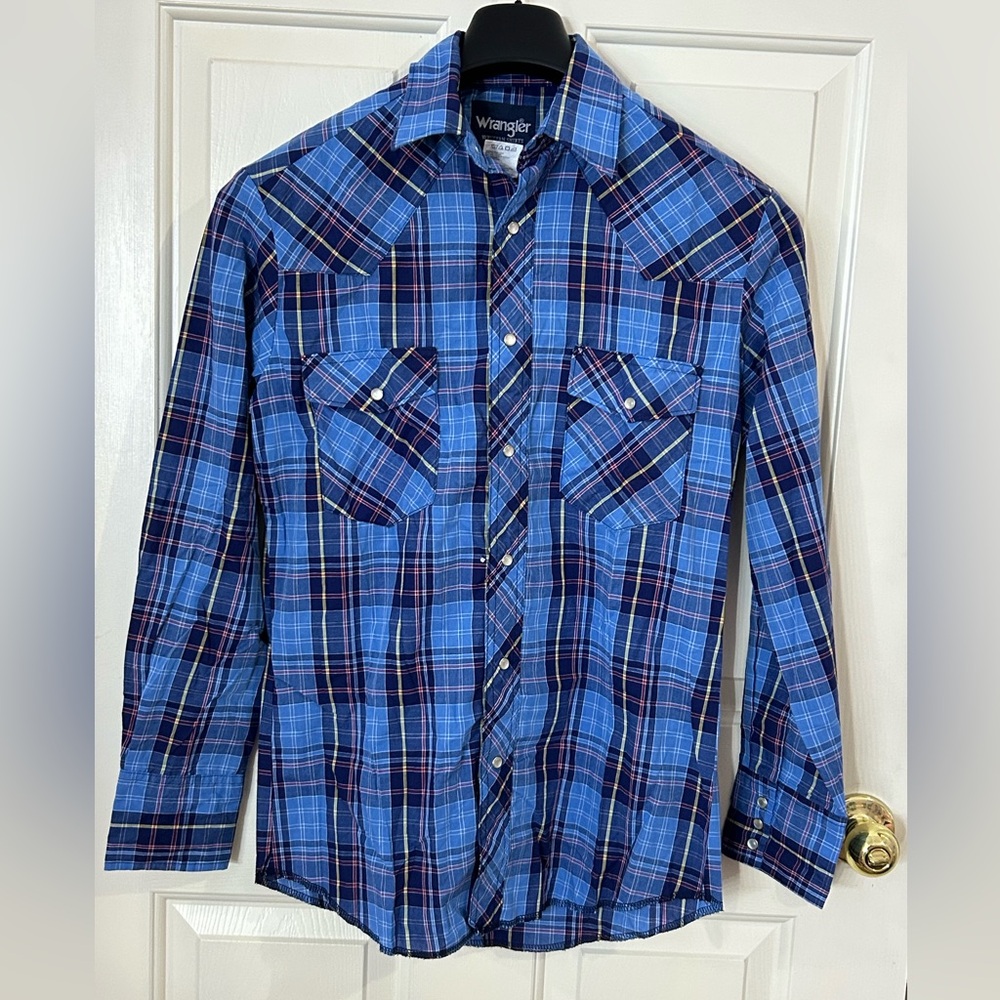 Wrangler Men’s Small Long Sleeve Pearl Snap Plaid Shirt - Picture 1 of 7